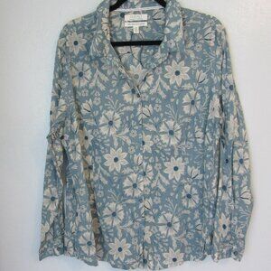 SEA SALT Blue Floral Button The Larissa Shirt 16 Long Sleeve Organic Cotton NWOT